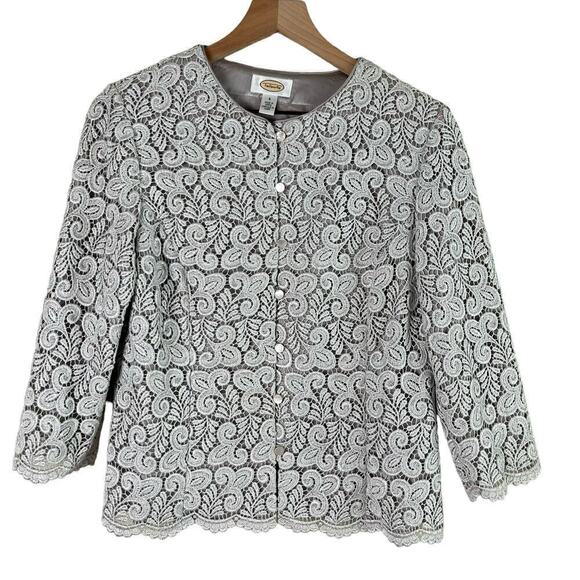 Talbots Silver Lace Cardigan Blazer Special Occasion Dress Jacket, Size 6 - Picture 1 of 8